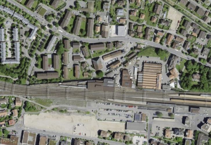 Luftbild Aebiareal am Bahnhof Burgdorf; Quelle: map.geo.admin.ch